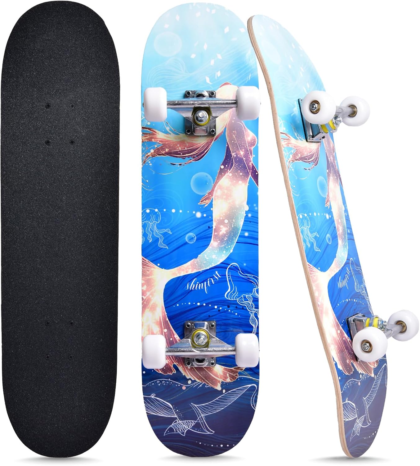 Skateboards for Beginners Kids Boys Girls and Adults,31''x8'', 7-Layer Maple, Double Kick Concave, Fascinating Cool, Solid&Durable