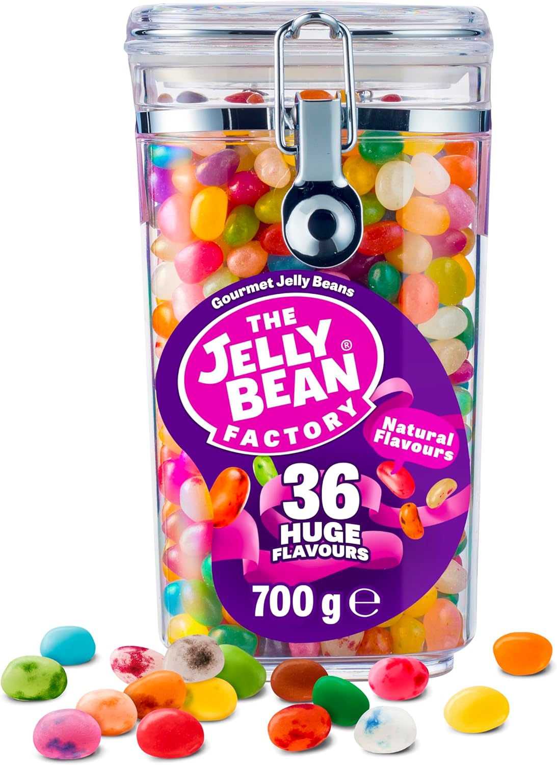The Jelly Bean Factory, Jelly Beans Gift 700 g Jar of Sweets, Gluten Free - 36 Natural, Huge Flavour Fruit Jellies, Chewy, Retro American Sweets for Kids, Adults - Gourmet Pick and Mix Jellybeans