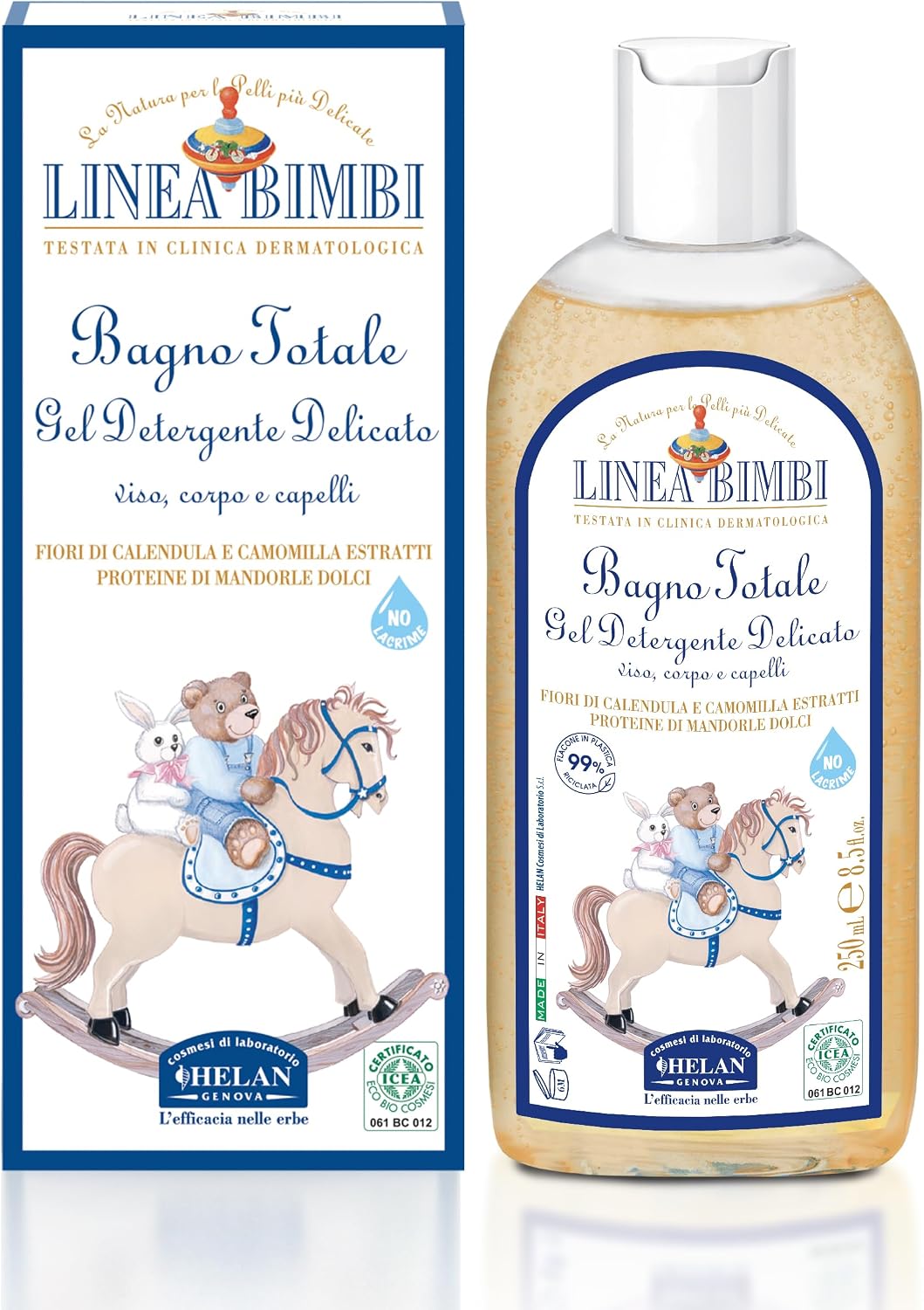 Helan, Linea Bimbi BIO, Baby Shampoo and Body Wash, Baby Wash Gel with Marigold & Chamomile Flower Extracts, Kids Shampoo & Gentle Cleanser with Sweet Almond Protein for Baby Bath, Made in Italy 250ml