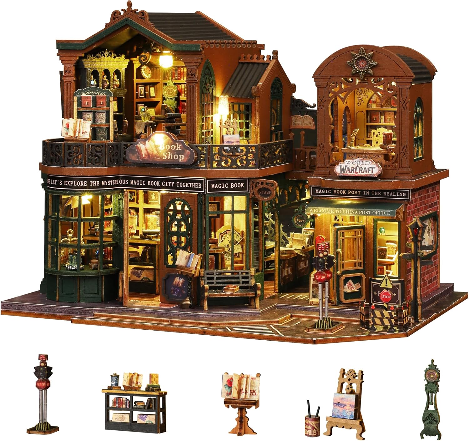 Flever Dollhouse Miniature DIY House Kit Creative Room with Furniture and Glass Cover for Romantic Artwork Gift (Twilight Bookmall)