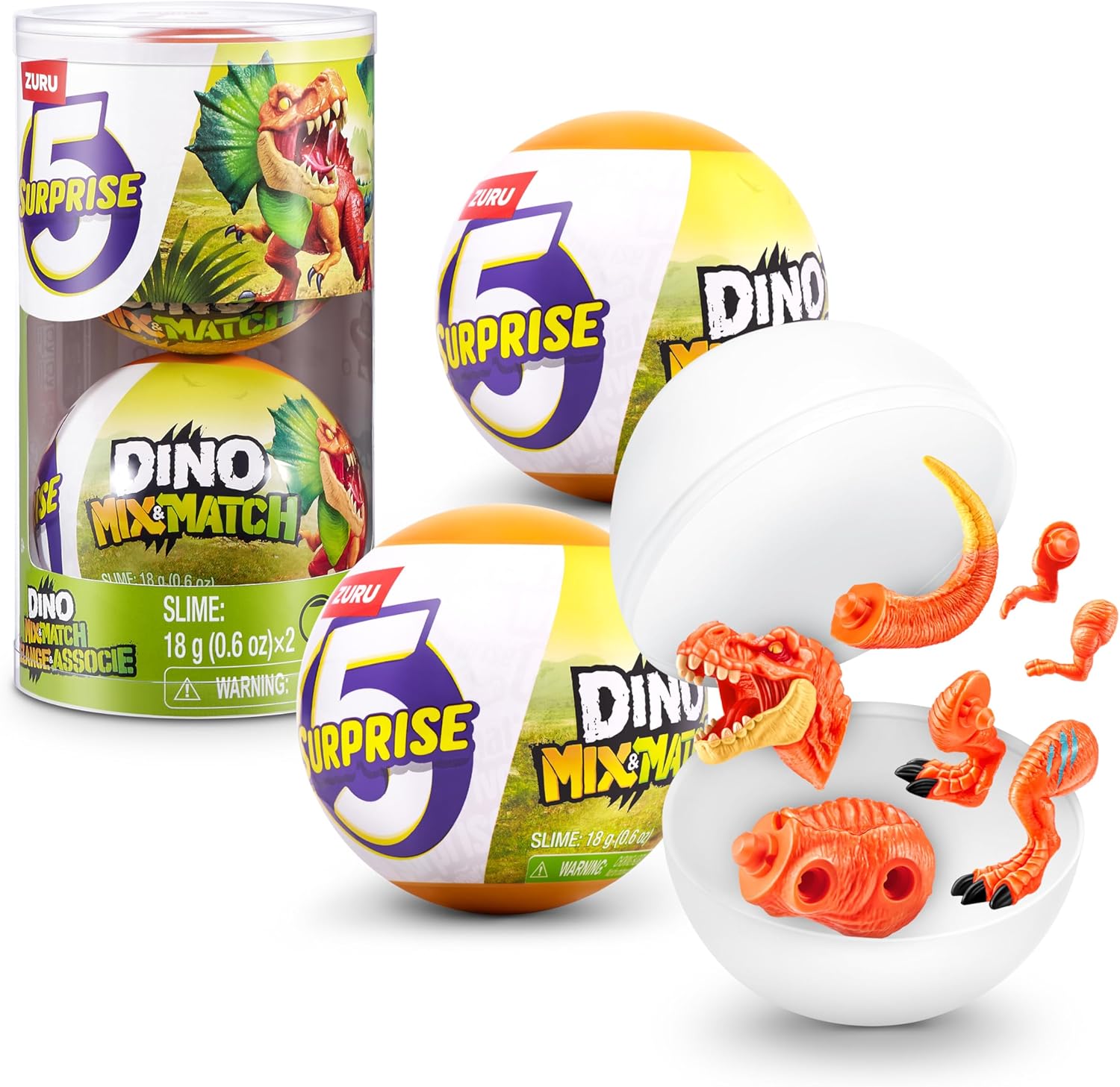 5 SURPRISE Dino Mix & Match by ZURU Surprise, Unboxing Collectible, Toys for Boys Ages 3 and Up, Mix and Match Toy for Kids (2 Capsule)