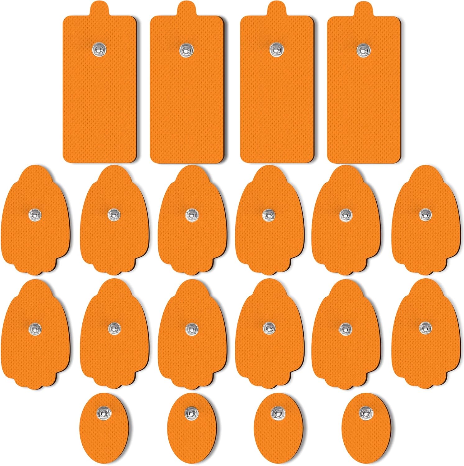 TENS Unit Replacement Pads 20 Pack in 3 Sizes, Reusable Electrode Pads with American Gel for 50 Times Safe Use, Snap TENS Pads Fit TENS EMS Muscle Stimulators Using 3.5mm Button Lead Wires