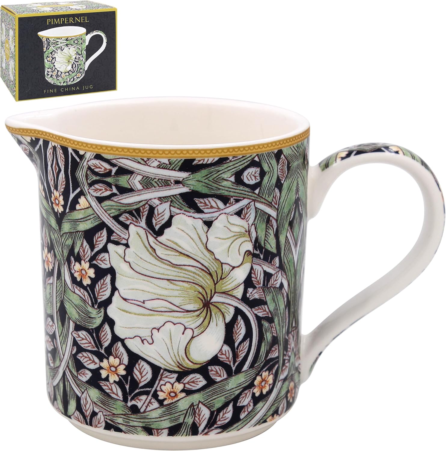 The Leonardo Collection William Morris Pimpernel Jug for Kitchen & Home | Ceramic Or Glass Jug for Multiple Use | Beautiful Cream Or Milk Jug Vase for Daily Use | Can Be Used As Water Jug Too