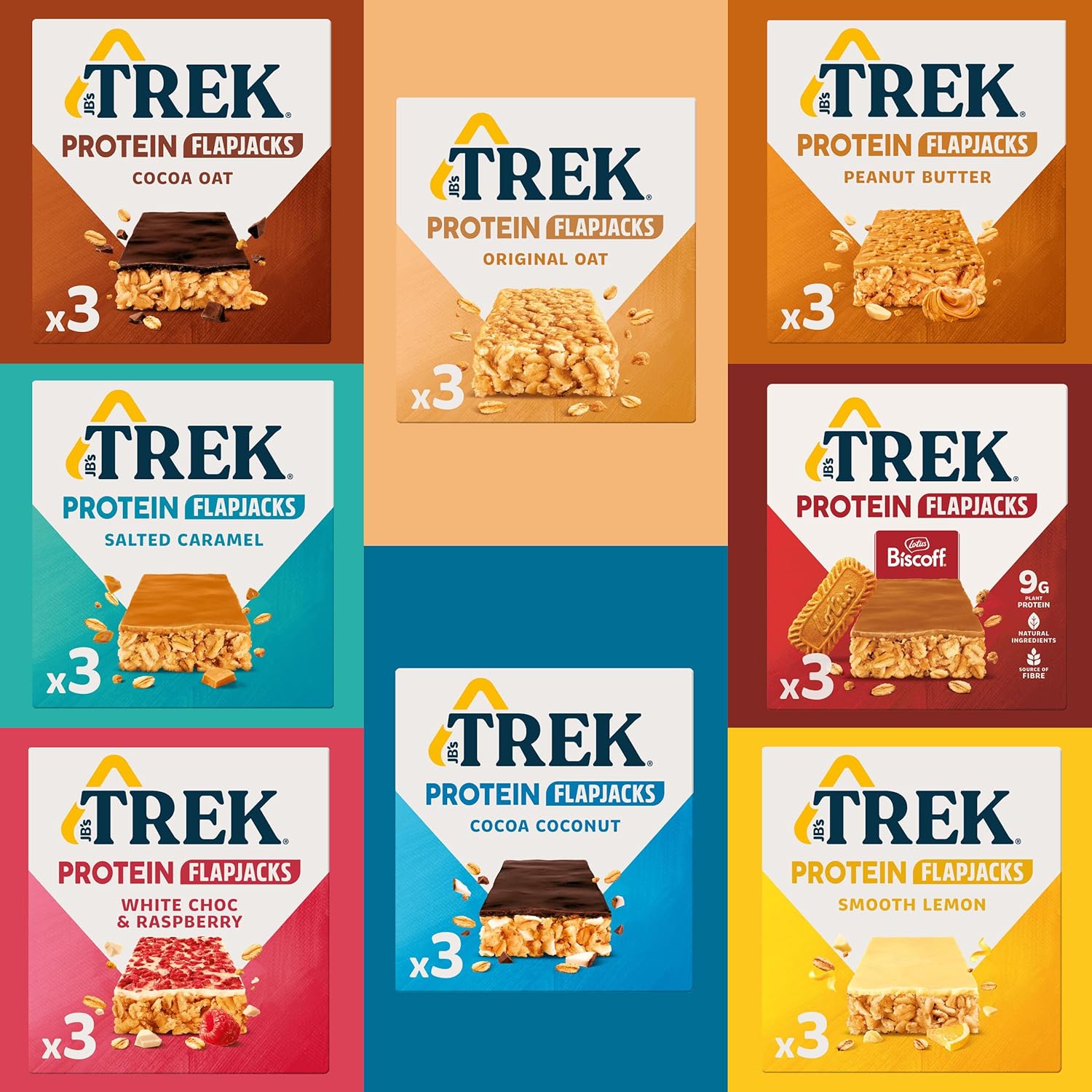 Trek Protein Flapjacks Bars 24 x 50g - Mixed Case Variety Pack - Natural Ingredients Snacks, Vegan Protein Bar