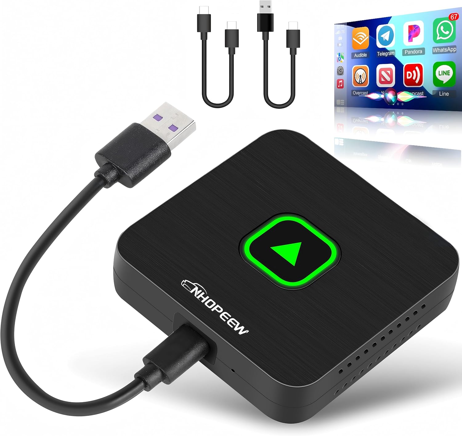 NHOPEEW Wireless Carplay Adapter, Carplay Dongle Adapter for All Factory Wired CarPlay Cars Support Wireless Control, Plug & Play Car Play Dongle for iOS 12+