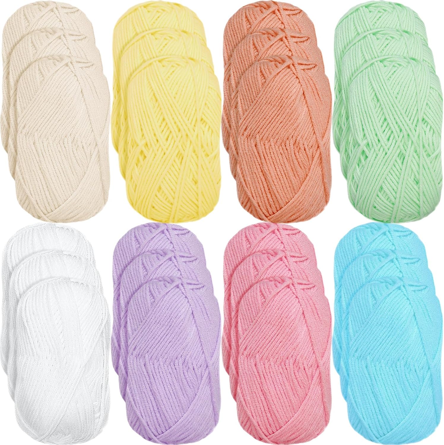 24 Skeins Soft Cotton Yarn Total 2880 Yards Assorted Colors Yarn for Crocheting and Knitting 4 Ply Acrylic Gauze for DIY Crafts Project, Each Skein 1.76 Oz/120 Yard(Pastel Colors)