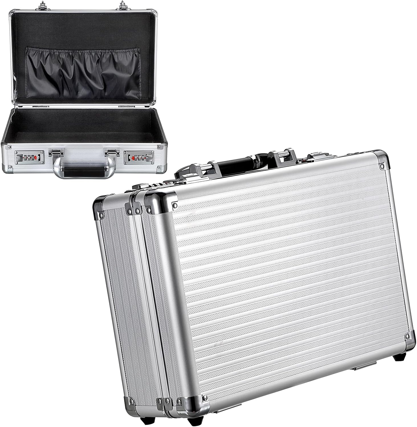 File Organizer Storage Box with Combination Lock and Handle, Silver | 14x9.4x4.5 Inch, Portable Locking Hard Briefcase, for Paperwork Documents & Valuable, Security Box for Office Business Trip