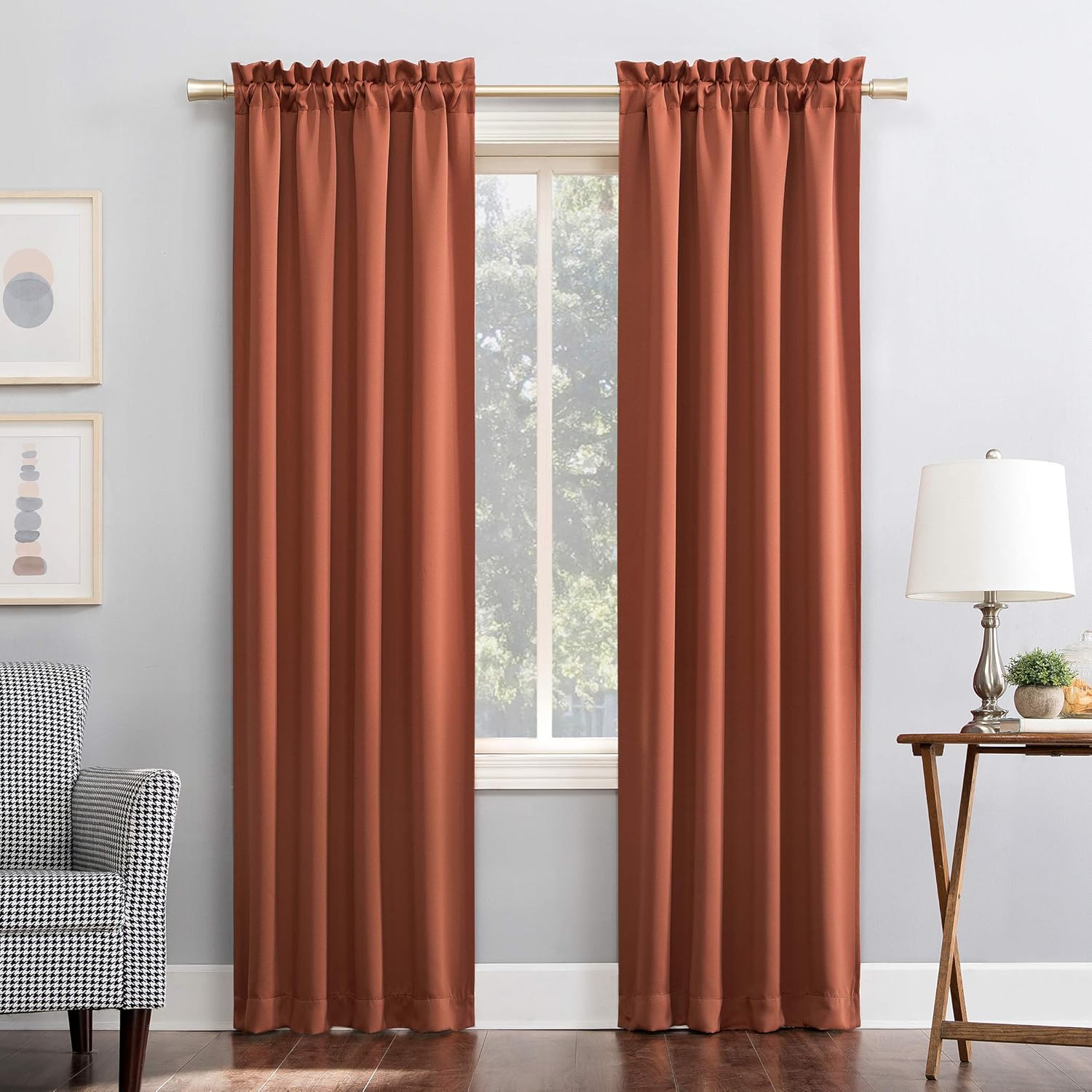 Sun Zero Easton Energy Saving Blackout Rod Pocket Curtain Panel, 40" x 63", Terracotta,One panel