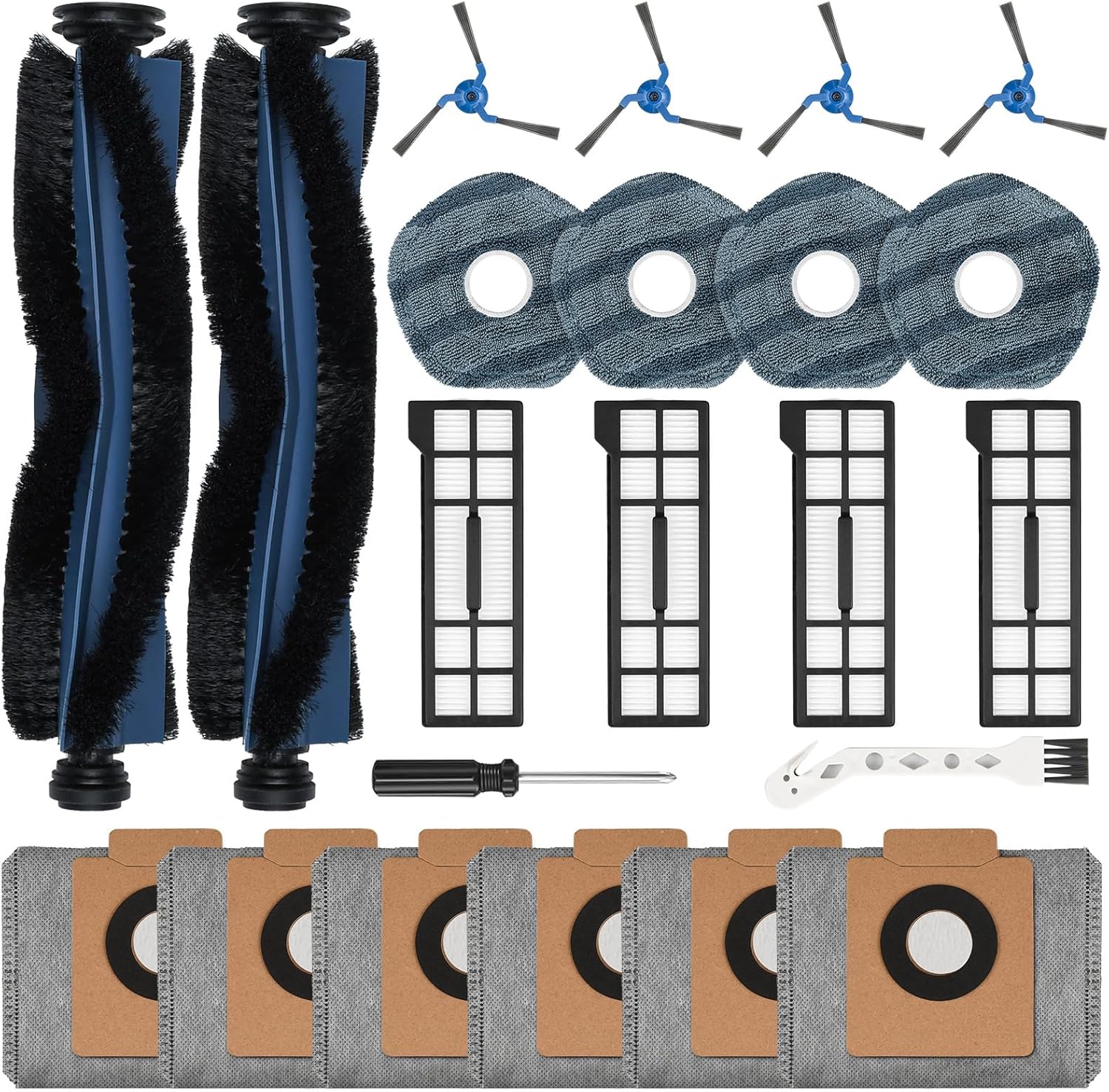 22 Pack Accessories for Eufy X10 Pro Omni Robot Vacuum Cleaner, 2 Main Brush, 6 Dust Bags, 4 Mop Pads, 4 HEPA Filters, 4 Side Brushes, 1 Cleaning Brush, 1 Screwdriver