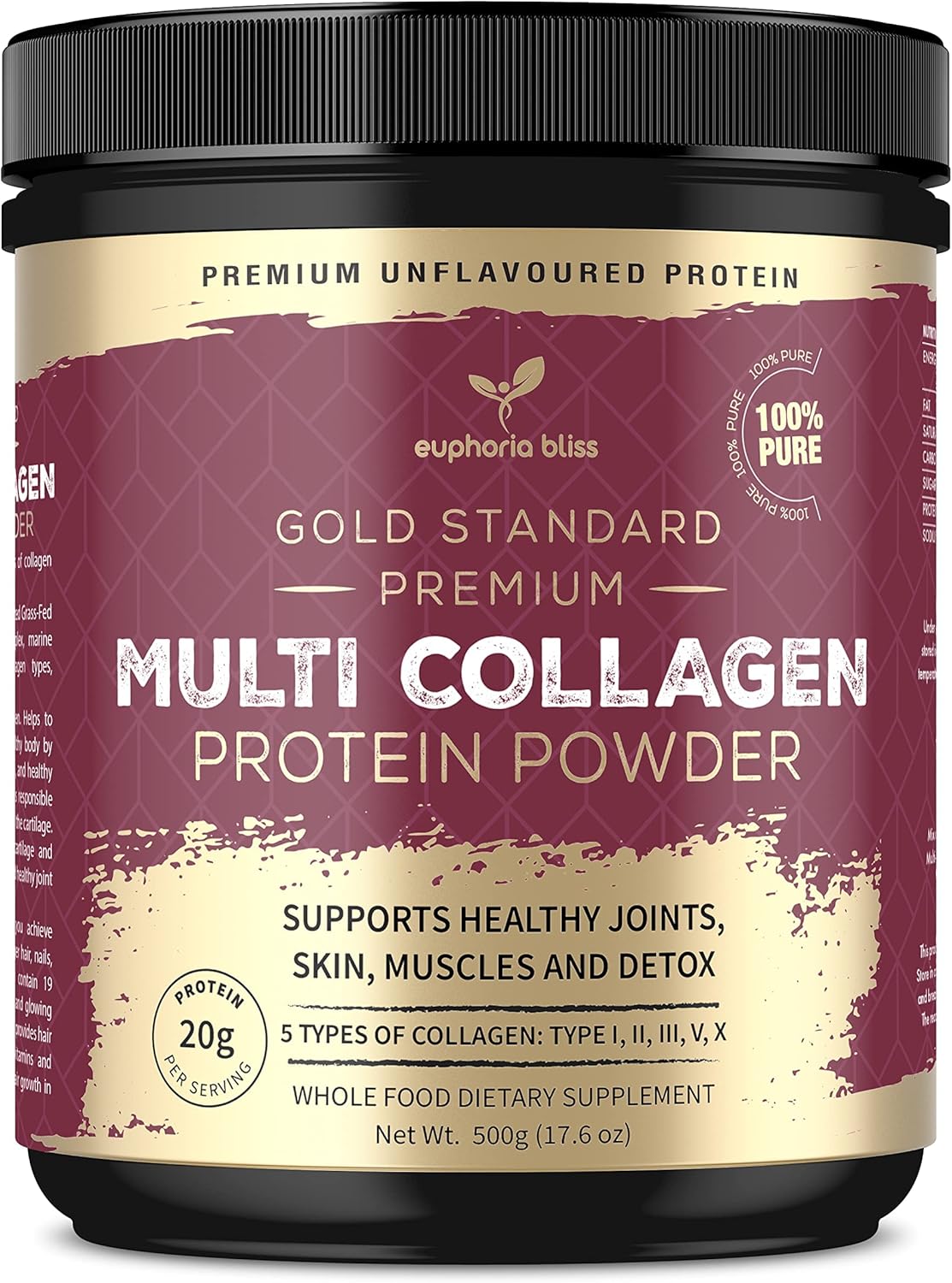 Multi Collagen Protein Powder 500G | Unflavoured | Types I, II, III, V & X, Hydrolyzed Grass Fed Bovine | Wild Caught Fish | Free-Range Chicken & Eggshell Collagen | Halal