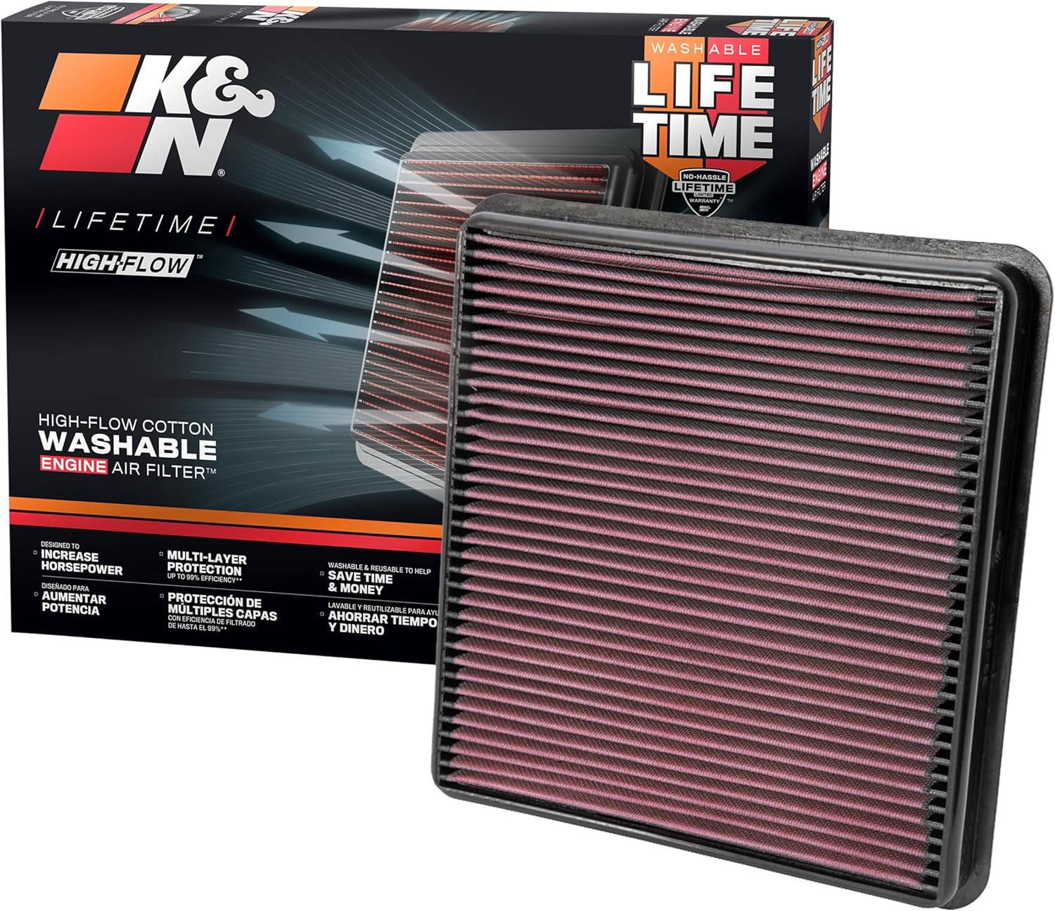 K&N High-Flow Original Lifetime Engine Air Filter: Increase Power: Premium, Washable: Compatible with 2007-2021 Lexus/Toyota: LX570, Land Cruiser, Sequoia, Tundra, 33-2387