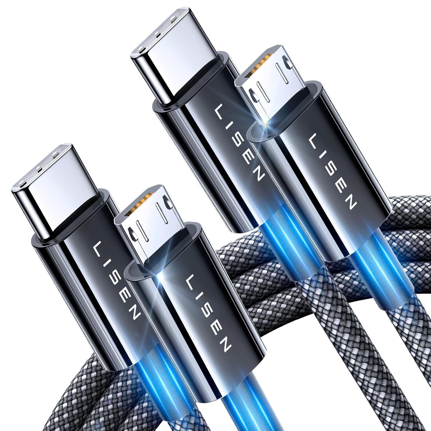 LISEN 2-Pack USB C to Micro USB Cable 3.3FT Nylon Braided, MicroUSB to USB C Cable, 2.4A Charging&480Mbps Data Transmission, for Type C Wall Chargers/PS4/Xbox One/Old Kindle/Android&Samsung S7 S6 S5