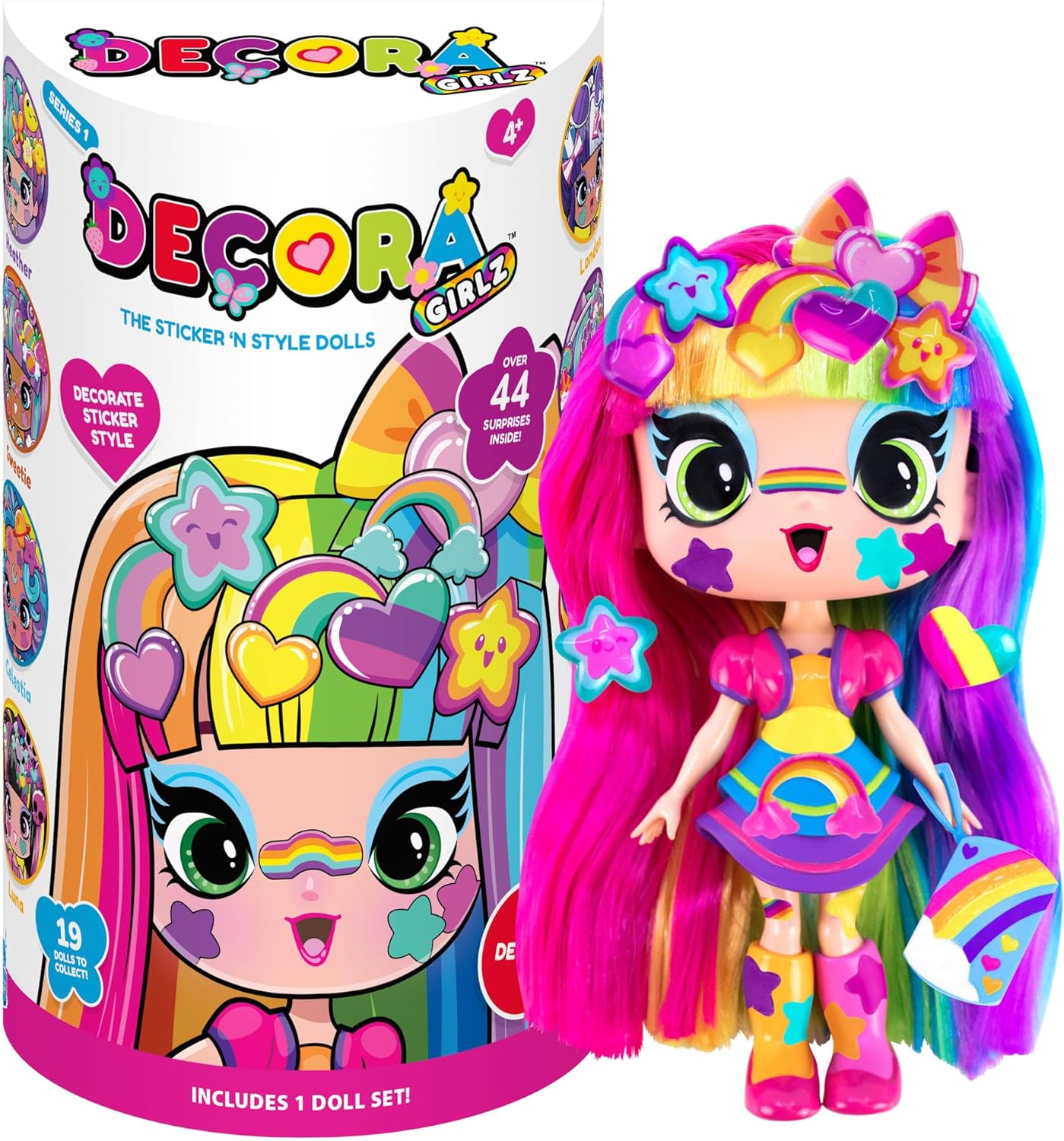 John Adams Decora Girlz Age 4+ | 5" DECORA Sticker 'n' Style Fashion Doll | Decora features 44 colourful accessories including dress, shoes, bag, comb, sticker sheets | Dolls & Accessories | Ages 4+