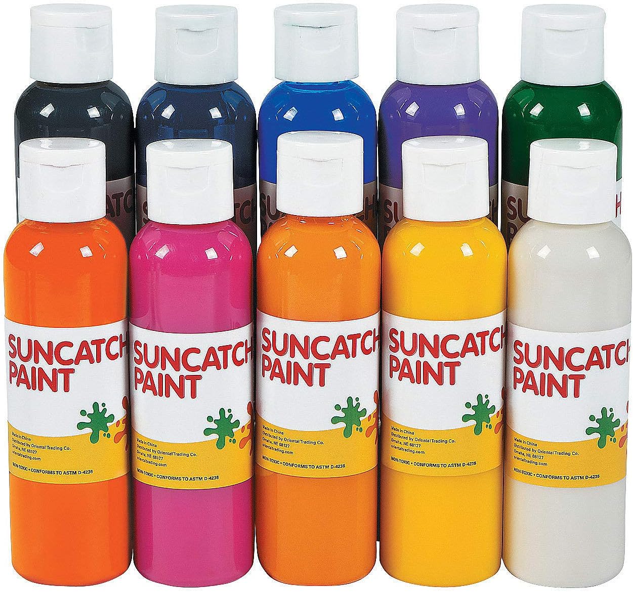 4-oz. Assorted Colors Suncatcher Paint - Set of 10 - DIY Craft Supplies for Kids