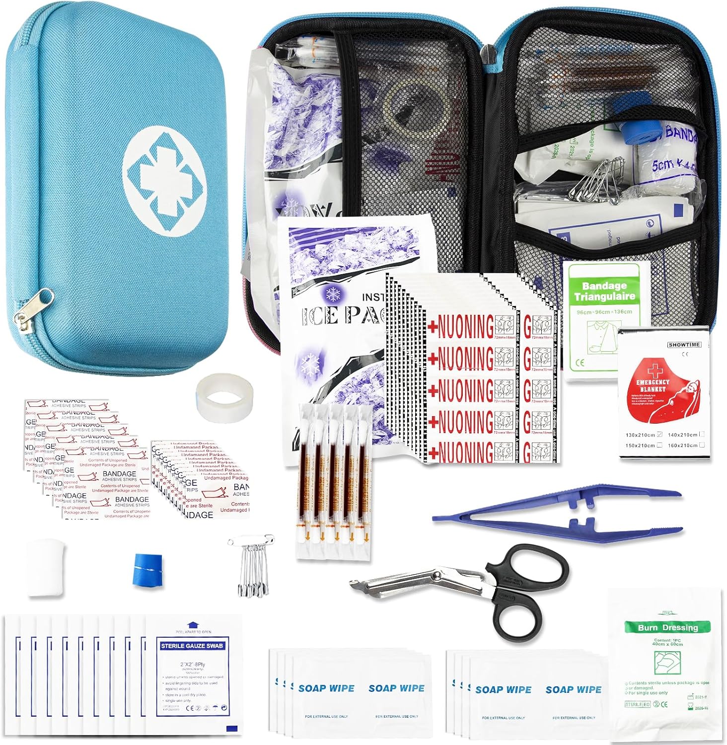 Car-Home Survival First-Aid Kit Emergency-Kit - Blue 273Piece Equipment Travel Supplies First Aid Set Home Essentials Camping Hiking YIDERBO