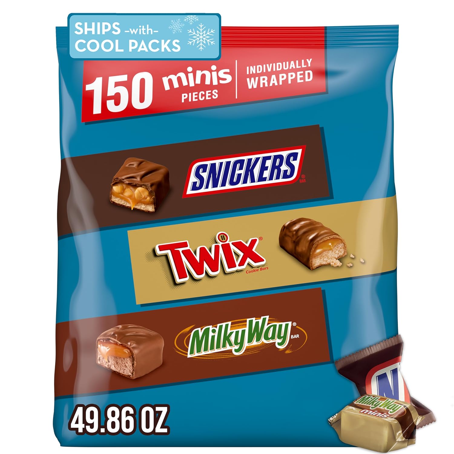 SNICKERS, TWIX, & MILKY WAY Minis Chocolate Candy Bars Variety Pack, 150 Ct Bulk Bag