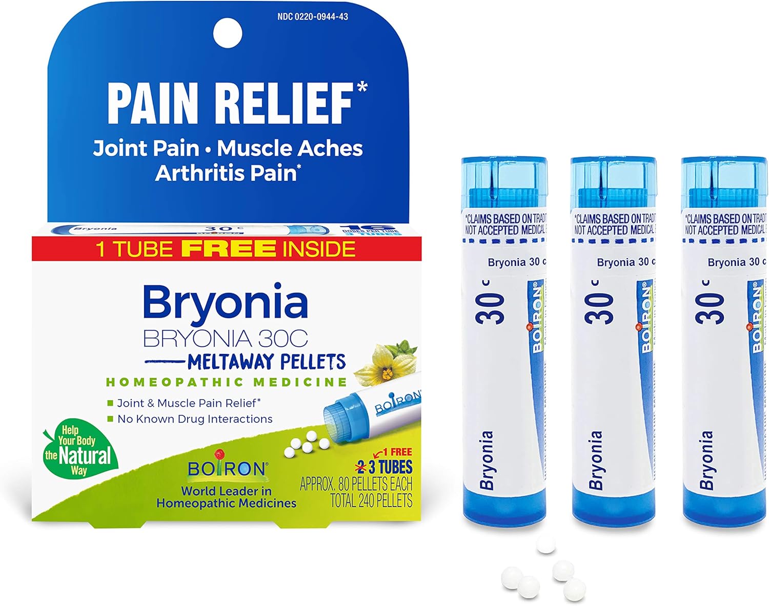 Boiron Bryonia 30C Homeopathic Medicine for Relief from Joint Pain, Muscle Aches, Arthritis Pain, and Muscle or Joint Stiffness - 3 Count (240 Pellets)