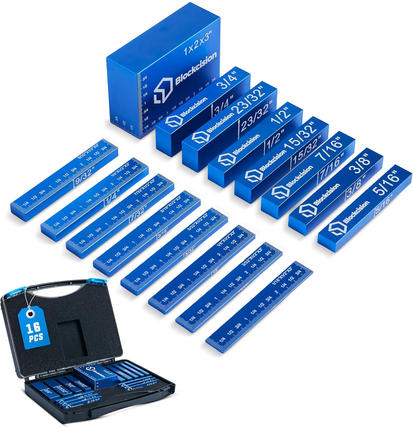 Blockcision Setup Blocks Woodworking Tools - 16 PCS Height Gauge Block Set with Precision Ruler-Marked Bars, Table Saw Accessories (Large)