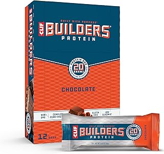 CLIF Builders - Chocolate Flavor - Protein Bars - Gluten-Free - Non-GMO - Low Glycemic - 20g Protein - 2.4 oz. (12 Count)