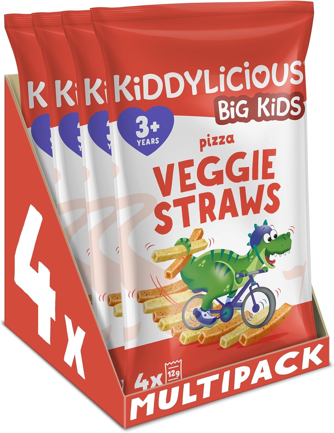 Kiddylicious Pizza Straws - Delicious Snacks for Kids - Suitable for 3+ Years - 4 Packs of 4 (16 Total)