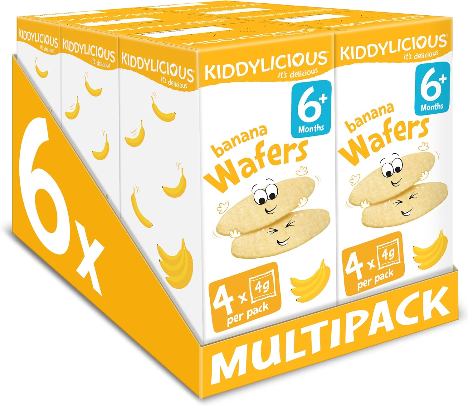 Kiddylicious Banana Mini Wafers - Gluten and Dairy Free Kids Snack - Suitable for 6+ Months - 6 x 4 Twin Packs