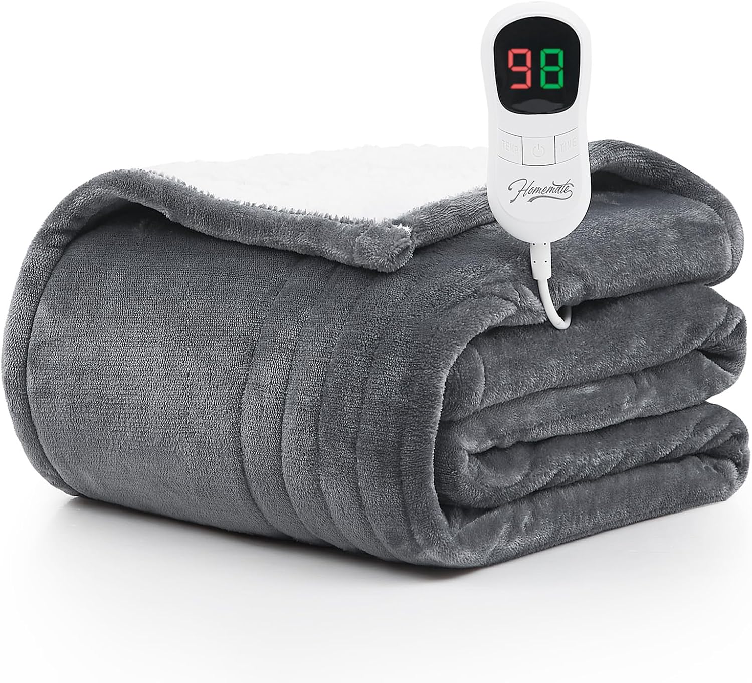 Homemate Heated Blanket Electric Throw - 50"x60" Heating Blanket Throw 1/2/4/6/8 Hours Auto-Off 10 Heat Level Over-Heat Protection Flannel Sherpa Electric ETL Certification