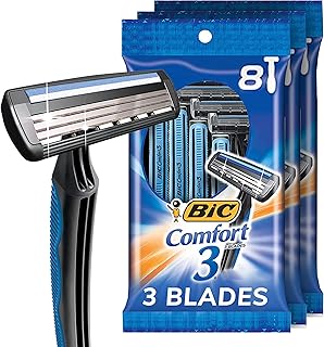 BIC Comfort 3 Disposable Razors, Long-Lasting 3-Blade Razors for Men, Perfect razors Designed for Smooth and Comfortable Shave, 24-Count
