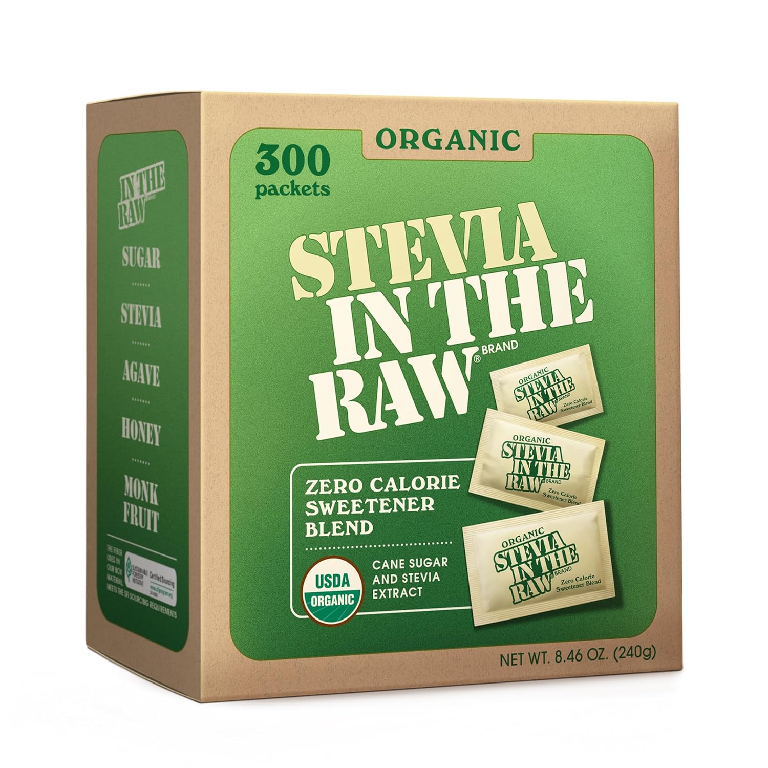 Stevia In The Raw, Organic Stevia Sweetener Packets, 300 Ct | Zero Calorie Stevia Sugar Substitute Packets, No Erythritol or Artificial Flavors, USDA Organic, Non-GMO Project Verified