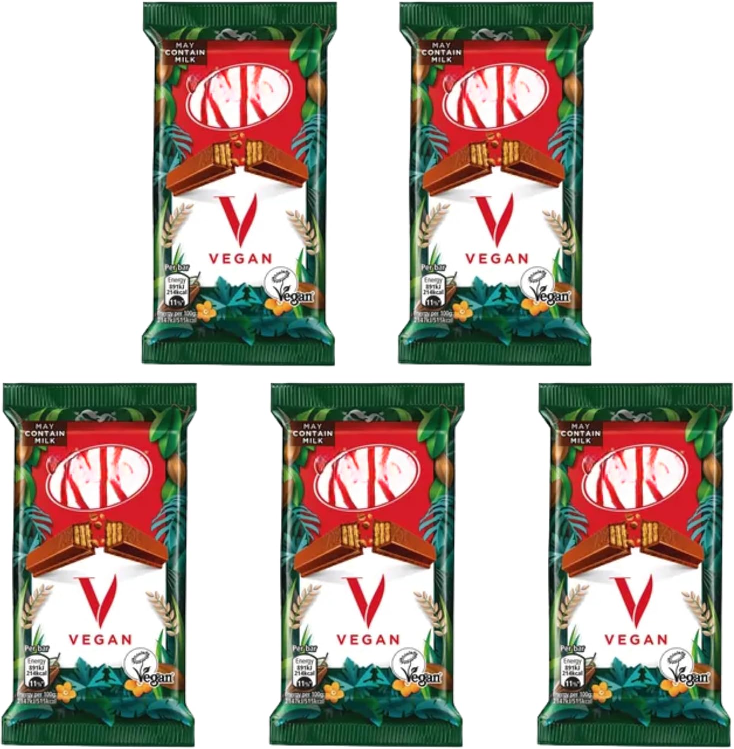 5x Kit.kat Vegan Chocolate Bar 4 Finger Biscuit Bar Dark Chocolates Gift Box Kit-Kat Vegan Treats for Movie Snacks, Xmas Eve Snacks or Small Gifts Sweet Treats for Christmas Birthday