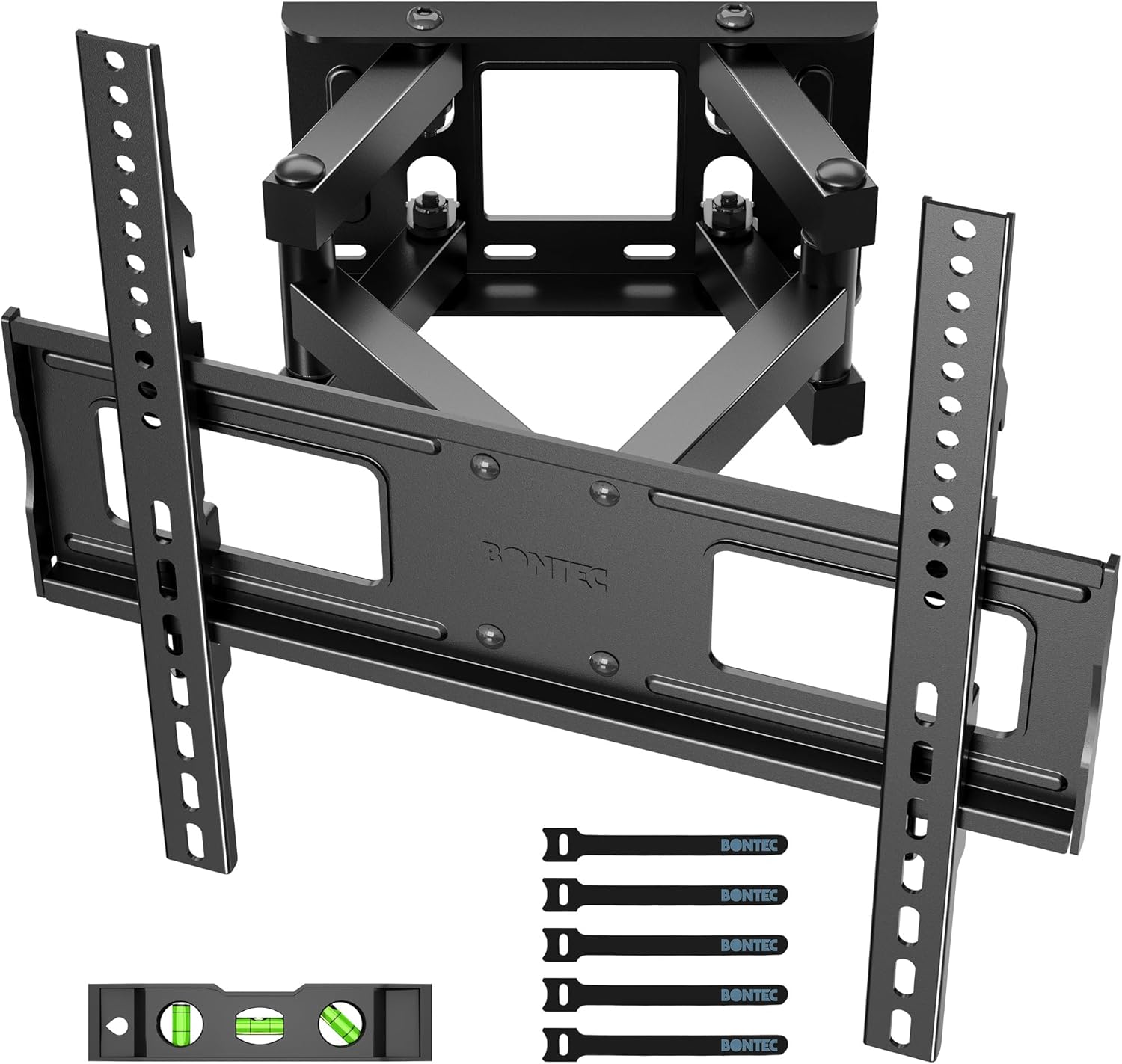 BONTEC TV Wall Mount for 23-70 Inch LED LCD, Swivels Tilts Extends Double Arm Full Motion TV Wall Bracket Holds up to 45kg, Includes HDMI Cable, Spirit Level, Max VESA 400x400mm