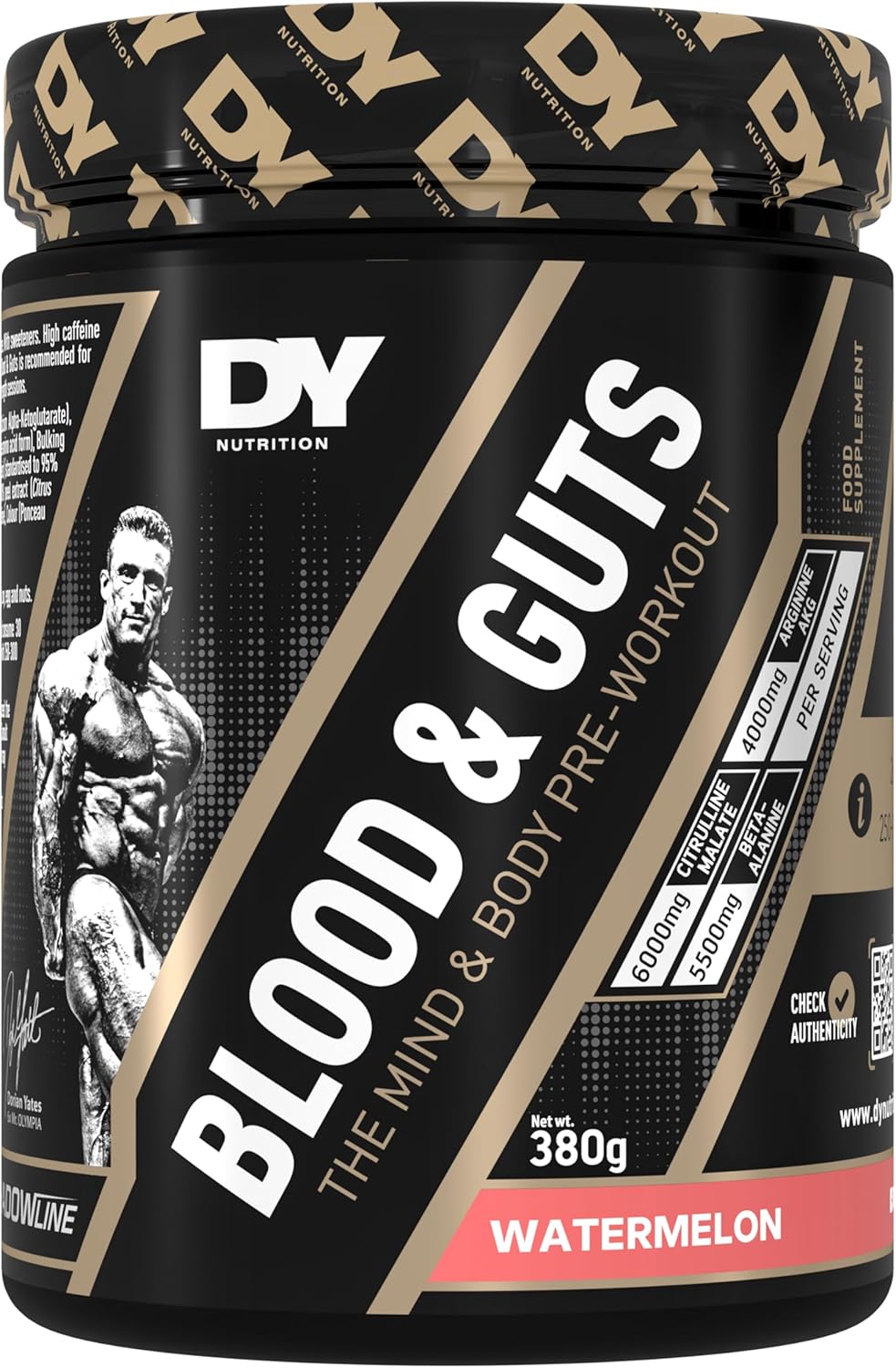 DY Nutrition - Blood and Guts Pre Workout Powder, 380g (Watermelon) - High Strength Preworkout with 350mg Caffeine, Citrulline Malate, Beta Alanine, Arginine AKG, L-Tyrosine, Vitamin B3, Men & Women