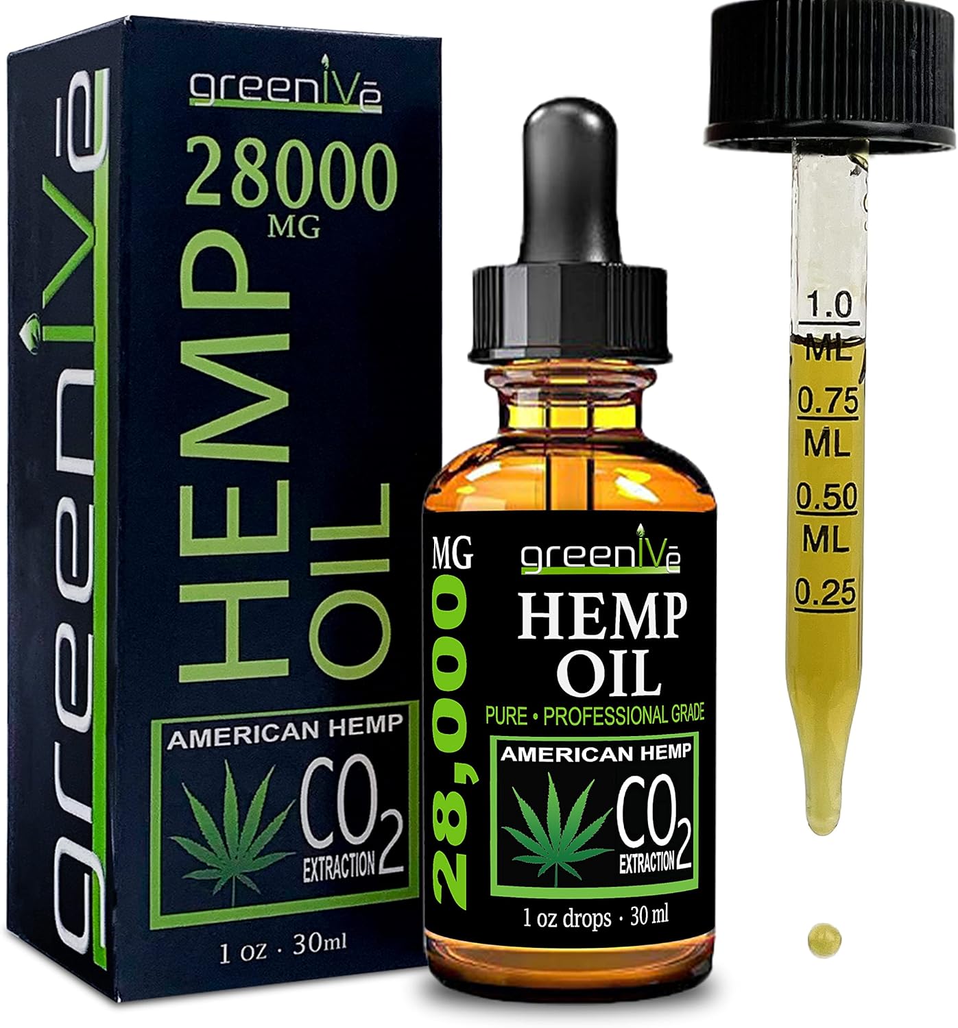 GreenIVe Hemp Drops 28,000mg Organically Grown Hemp Oil Drops Vegan Omegas Natural Potent Results