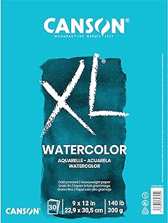 Canson XL Series Watercolor Pad, Heavyweight White Paper, Foldover Binding, 30 Sheets, 9x12 inch