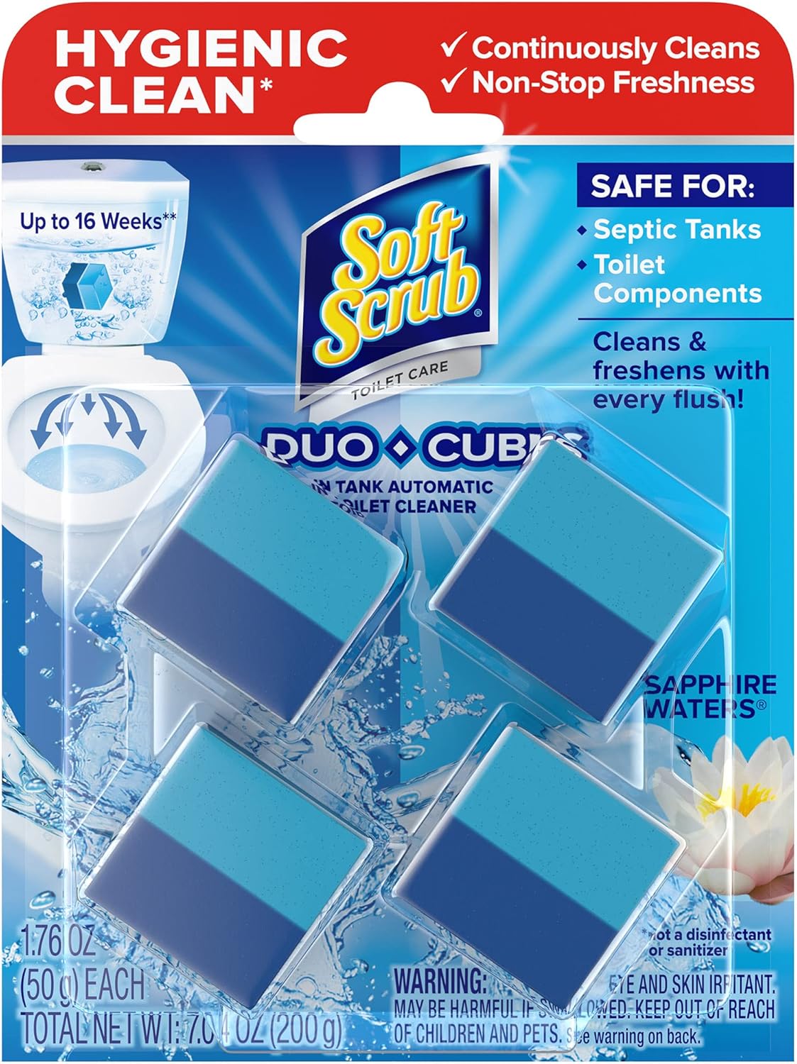 Soft Scrub In-Tank Toilet Cleaner Duo-Cubes, Sapphire Waters, 4 Count