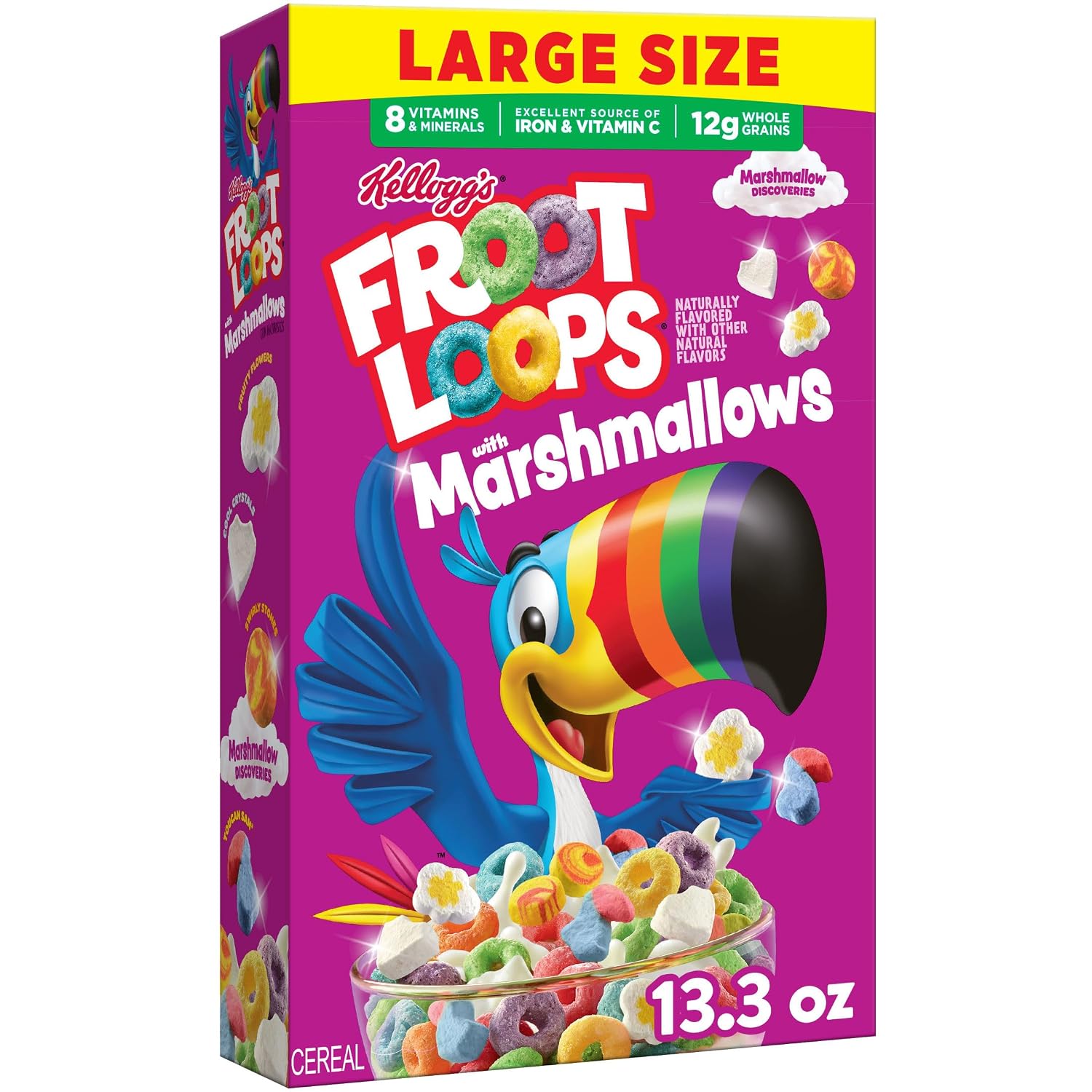 Kellogg's Froot Loops with Marshmallows Breakfast Cereal, 12g Whole Grains, Large Size, 13.3 oz