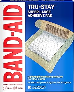 Band-Aid Brand Tru-Stay Adhesive Pads, Large Sterile Bandages for Wound Care, Large Size, 10 ct