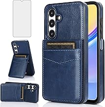 Asuwish Phone Case for Samsung Galaxy A15 5G/4G with Tempered Glass Screen Protector Credit Card Holder Wallet Cover Stand Leather Cell Accessories Glaxay A 15 15A SM A156B A155F Women Men Blue