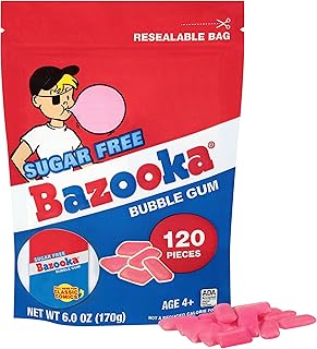 New Bazooka Sugar-Free Bubble Gum Pellets Bag - 120 Count Bulk Gum, Original Flavor, Resealable Pouch Perfect for Sharing, Ideal for Parties & Vintage Themes, Nostalgic Chewy Gum