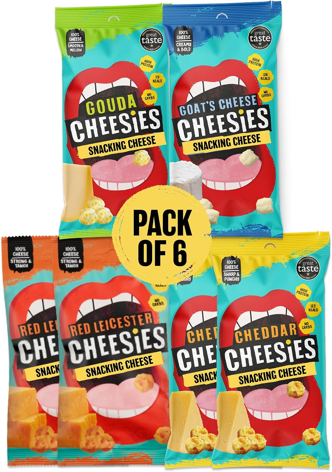 CHEESIES | Crunchy Snacking Cheese Keto Snack | Variety Pack | 100% Cheese | Sugar Free, Gluten Free, No Carb | High Protein and Vegetarian | Crunchy, Baked and Tasty | Multipack (20 g (Pack of 6))