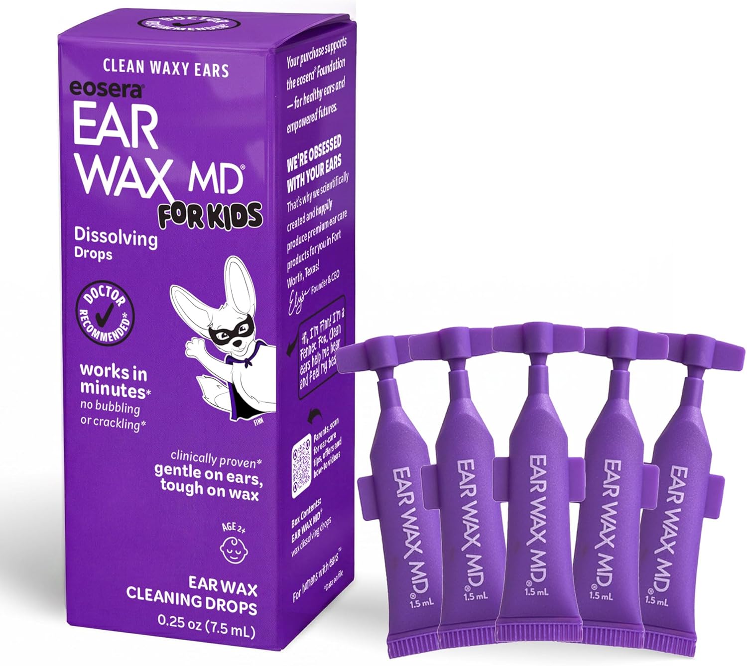 EOSERA Ear Wax MD for Kids – Ear Wax Dissolving Drops, 5pk Vials | Fast-Acting Formula | Breaks Down Buildup in as Little as 1 Treatment | Clinically Proven | Gentle & Safe for Kids Ages 2+