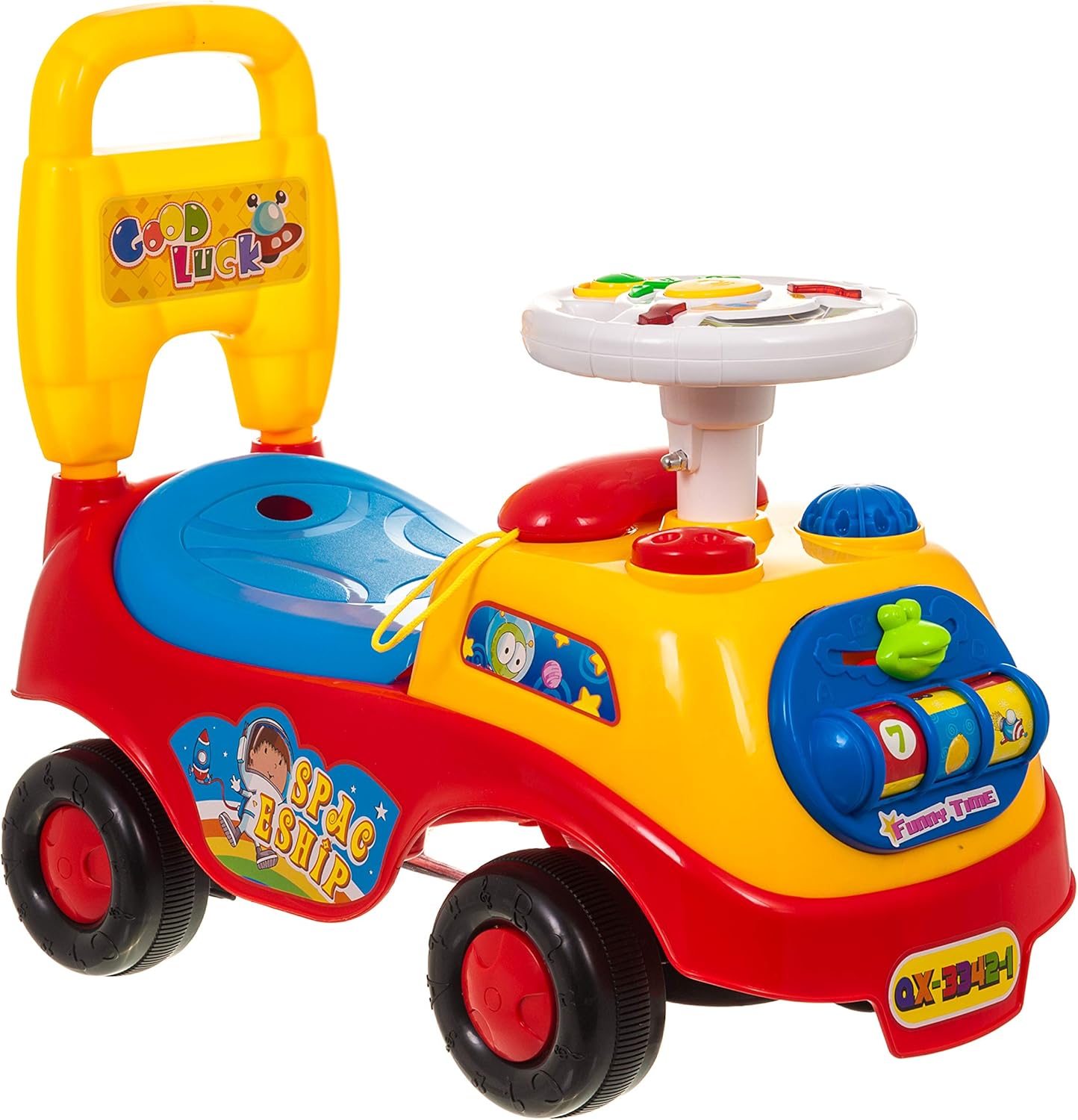 Hillington My First Ride On and Push Along Buggy Car Colourful First Steps Toddler Walker Learning Toy with Sounds and Accessories (RED)