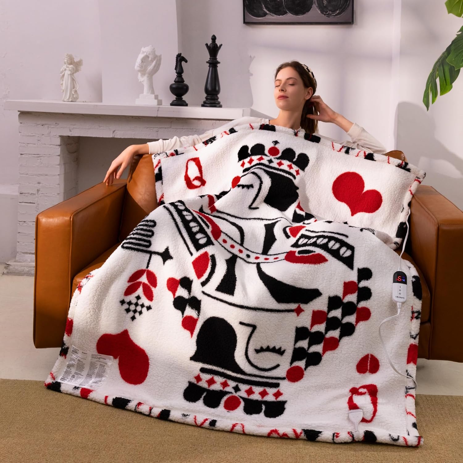 Heated Electric Blanket Throw 50 x 60” Double Sherpa Heating Throw Blanket Reversible Ultra Cozy for Long-Lasting Heat Lock with Smart 6 Heating Setting & 4 Hours Auto Off, Machine Washable - Red Q
