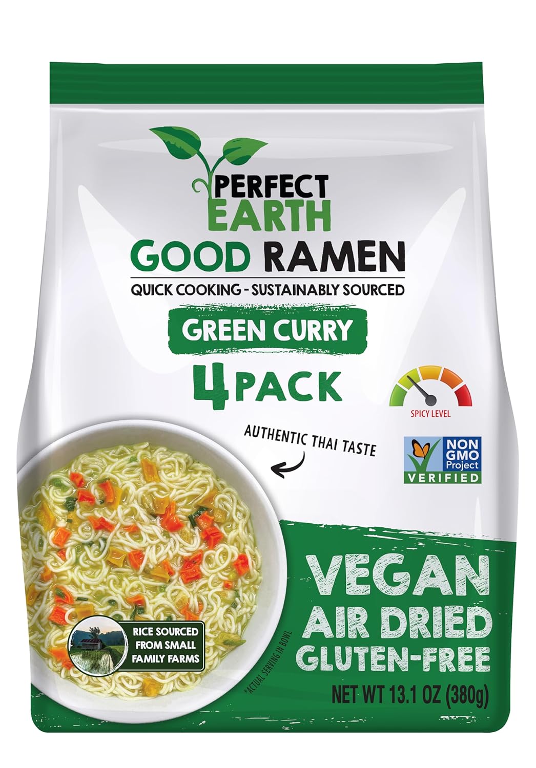 Perfect Earth Good Ramen Green Curry Noodles - Authentic Vibrant Thai Flavor, Medium Spice, Organic & Gluten-Free Instant Noodle Ramen Bowl, Pantry Staples Cooked in Just Minutes (4 Pack)