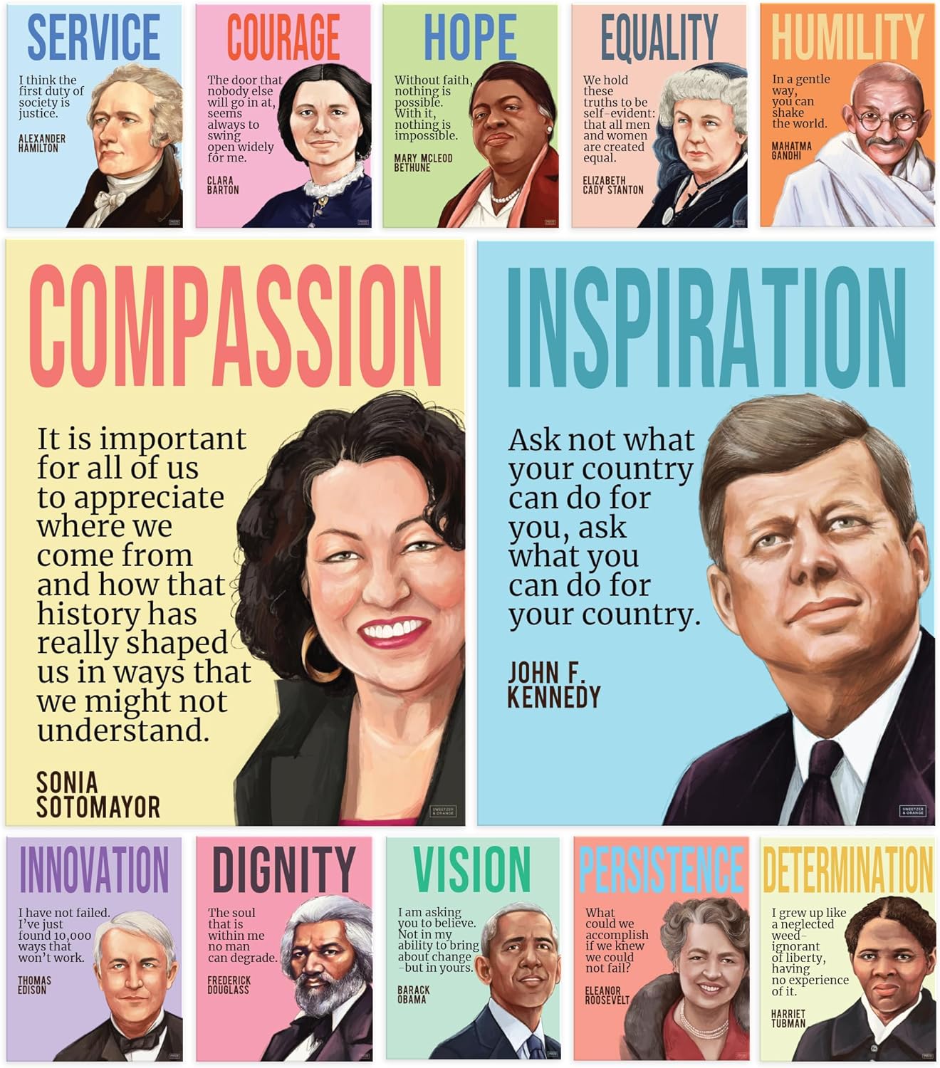 S&O History Posters to Inspire - 12 Historical Figures study room Prints - Social Studies Classroom Decorations - History Teaching Hub Decor - High School Learning Space Design - 12PC