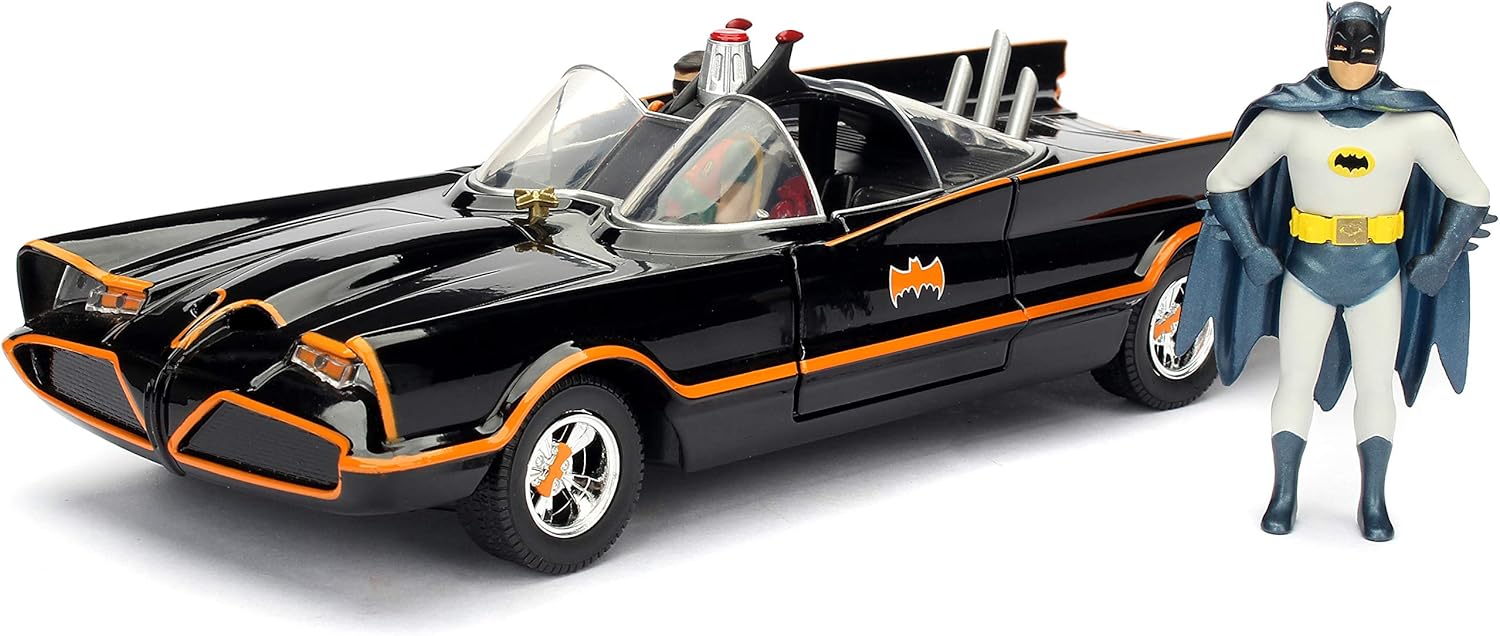JADA 1966 Classic TV Series Batmobile 1:24 Die-Cast Car with 2.75" Batman and Robin Figures, Toys for Kids and Adults