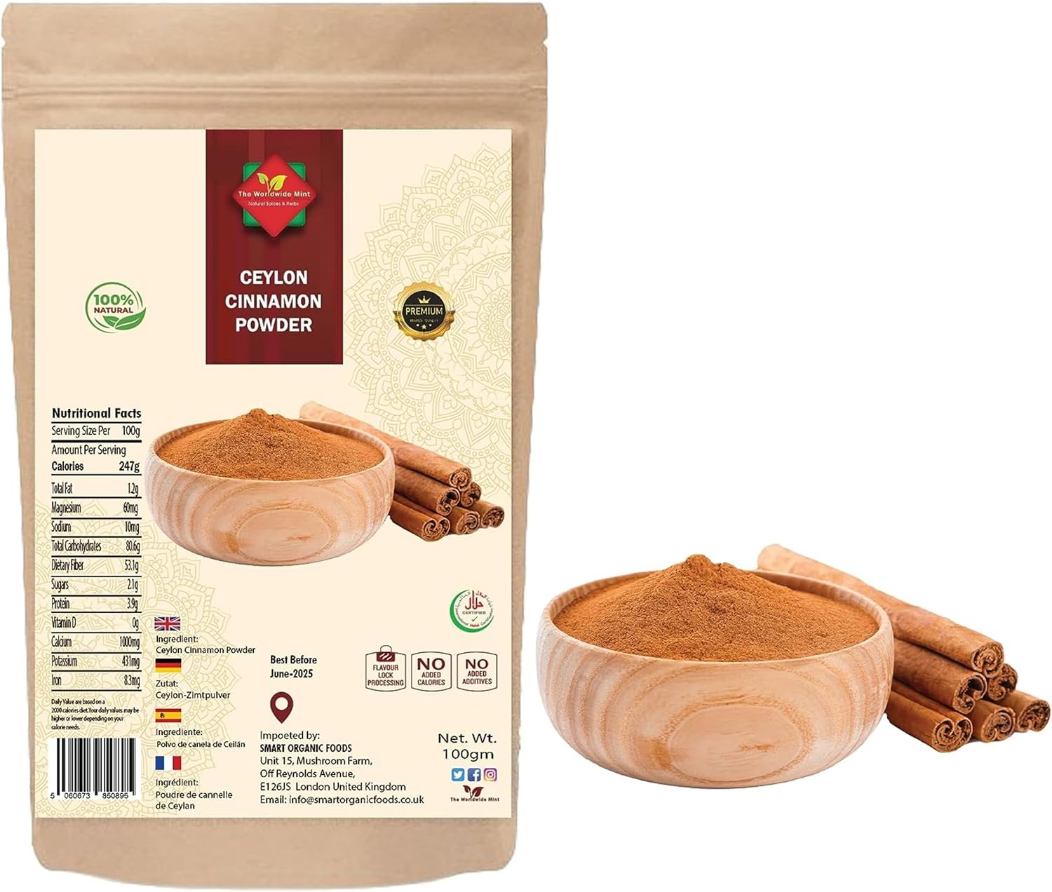 Ceylon Cinnamon Powder | Ethically Sourced 100% Authentic True Ceylon | Cinnamon Ground | Dalchini Powder | Premium Quality | Natural | Non GMO| Vegan | No additives | No Preservatives | 100G