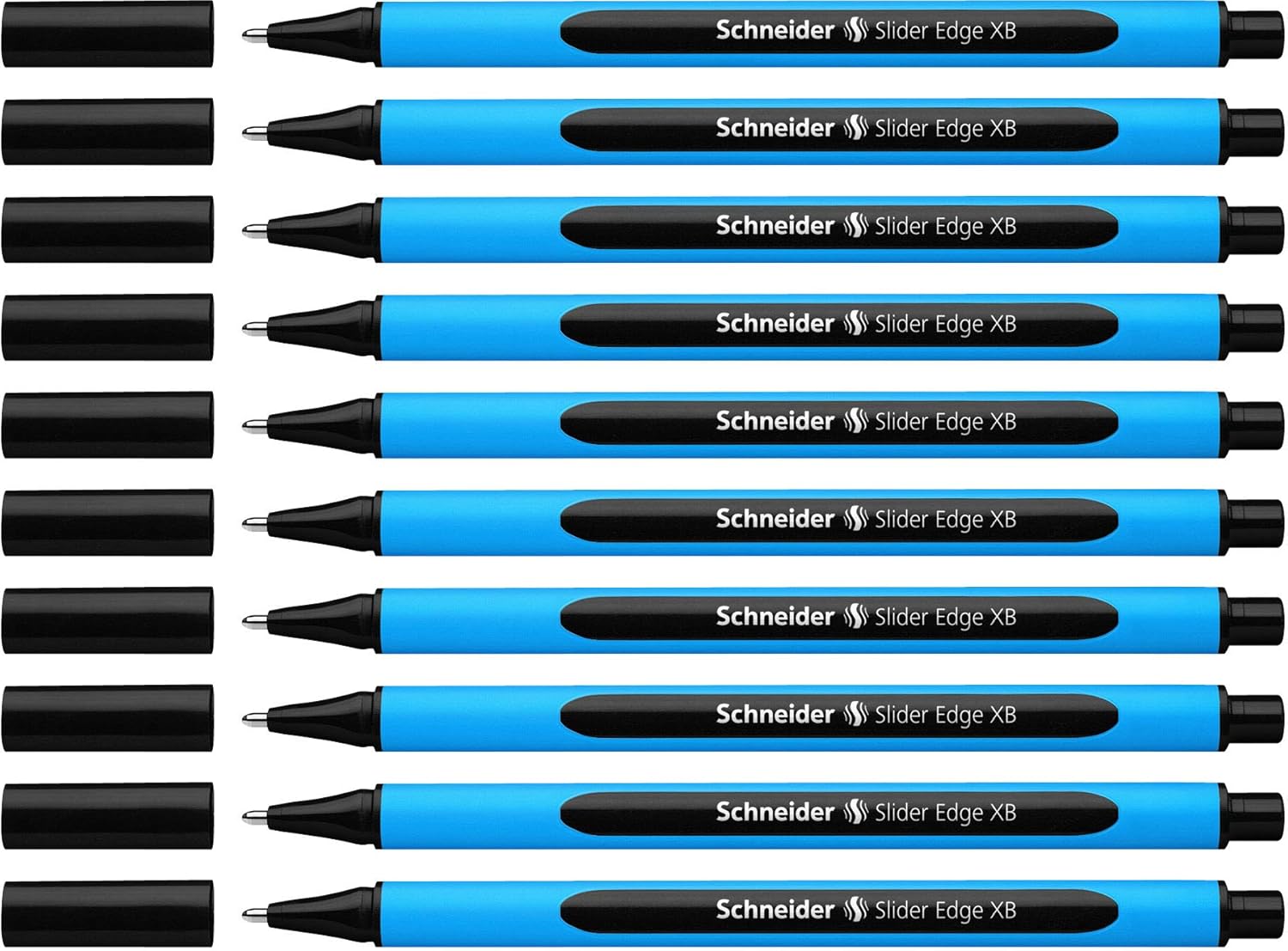 Schneider 152201 Ballpoint Pen Slider Edge with Cap XB Black Barrel Colour: Cyan-Black, 10 Count (Pack of 1)