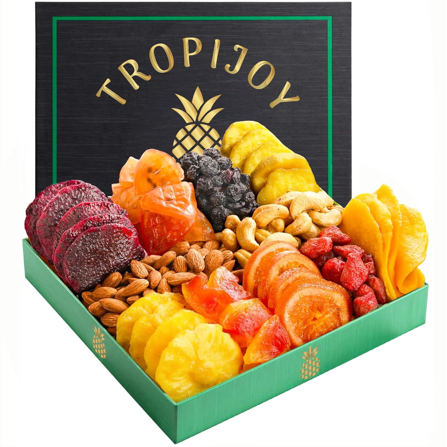 Dried Fruit Gift Baskets for Women – 11 Gourmet Tropical Assortment | 20oz Soft Dry Fruit Basket Gift – Healthy Fresh Fruits and Nuts, Vegan Birthday Gifts for Women, Men, Couples, Families & Teachers