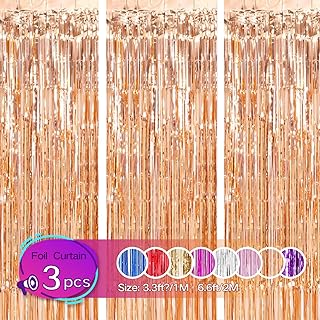 Gulaey Foil Fringe Curtain 1m x 2m, 3 Pack Metallic Tinsel Curtain Birthday Decorations, Foil Curtain for Graduation Wedding Engagement Bridal Shower Bachelorette Holiday Party(Rose Golden)