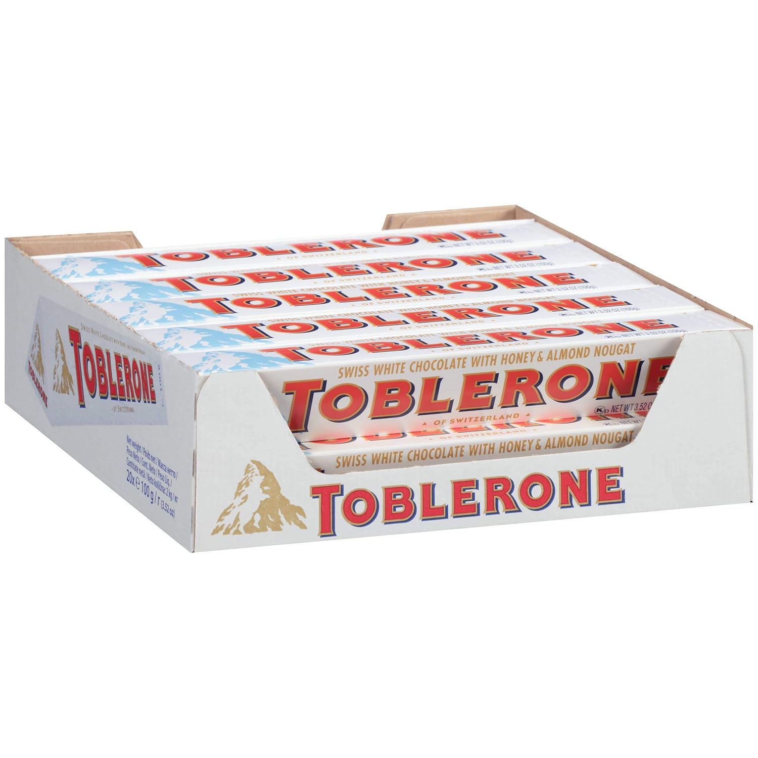 Toblerone White Chocolate Candy Bar, 3.52 Ounce -- 80 per case.